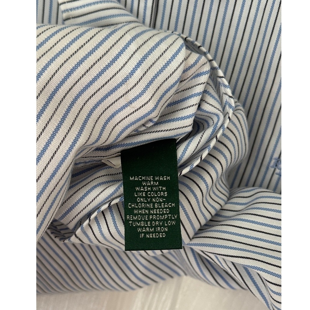 Lauren Ralph Lauren Non Iron Striped Cotton Button Down Shirt Blue White Medium - Picture 3 of 4